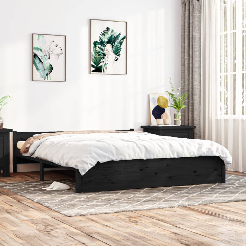Berkfield Bed Frame Black Solid Wood 160x200 cm