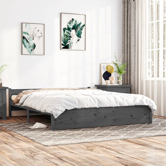 Berkfield Bed Frame Grey Solid Wood 200x200 cm