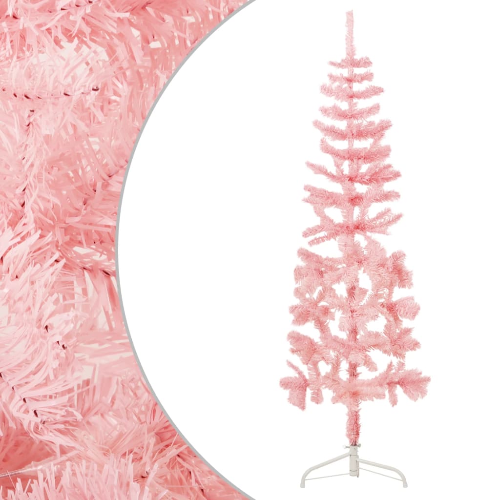 Berkfield Slim Artificial Half Christmas Tree with Stand Pink 180 cm
