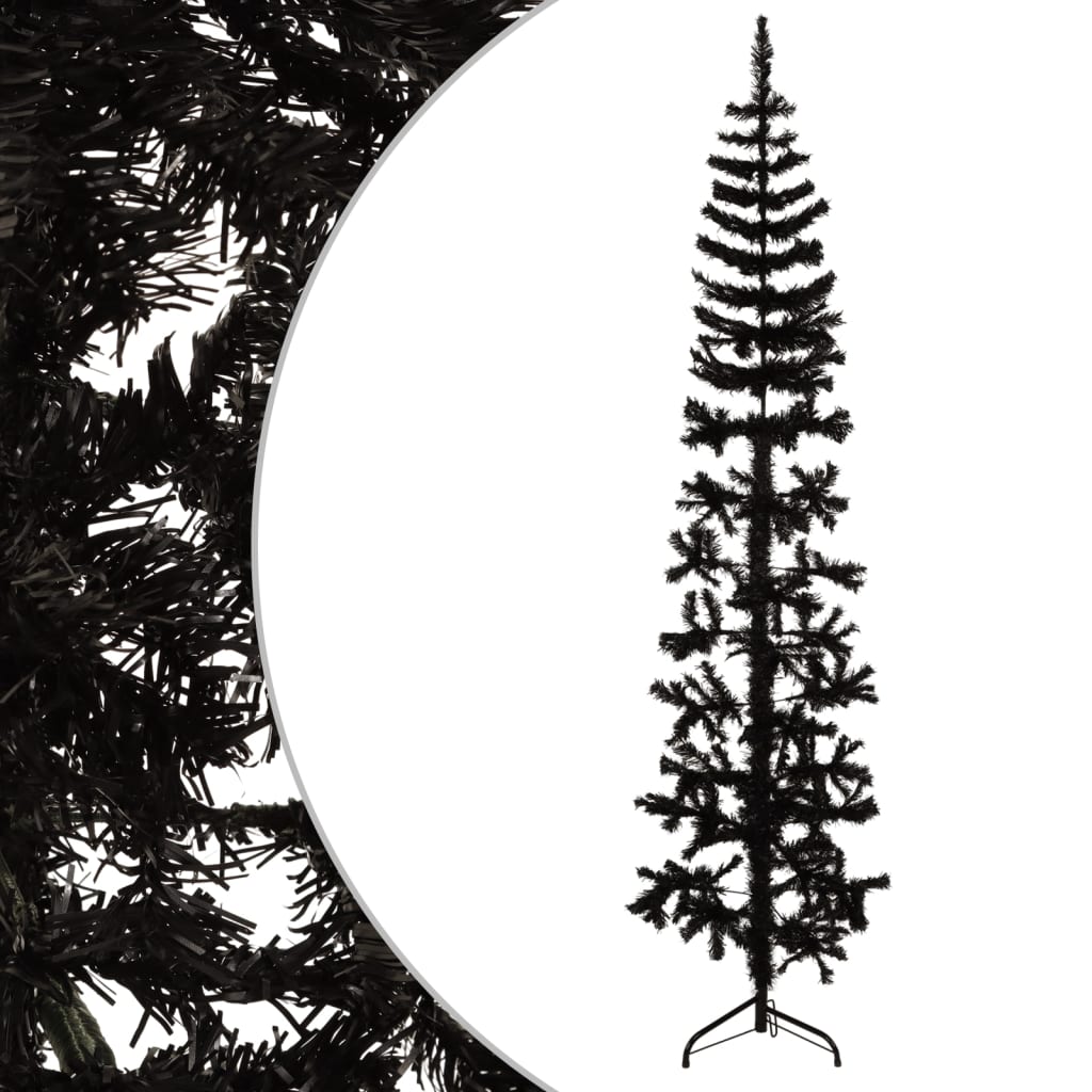 Berkfield Slim Artificial Half Christmas Tree with Stand Black 210 cm