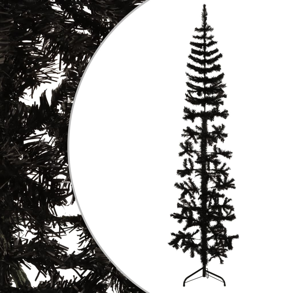 Berkfield Slim Artificial Half Christmas Tree with Stand Black 210 cm