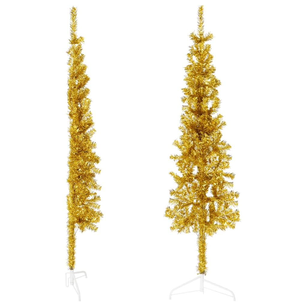 Berkfield Slim Artificial Half Christmas Tree with Stand Gold 120 cm