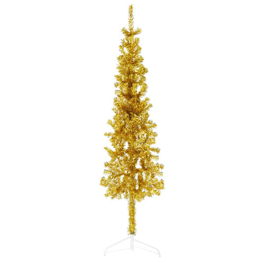 Berkfield Slim Artificial Half Christmas Tree with Stand Gold 150 cm