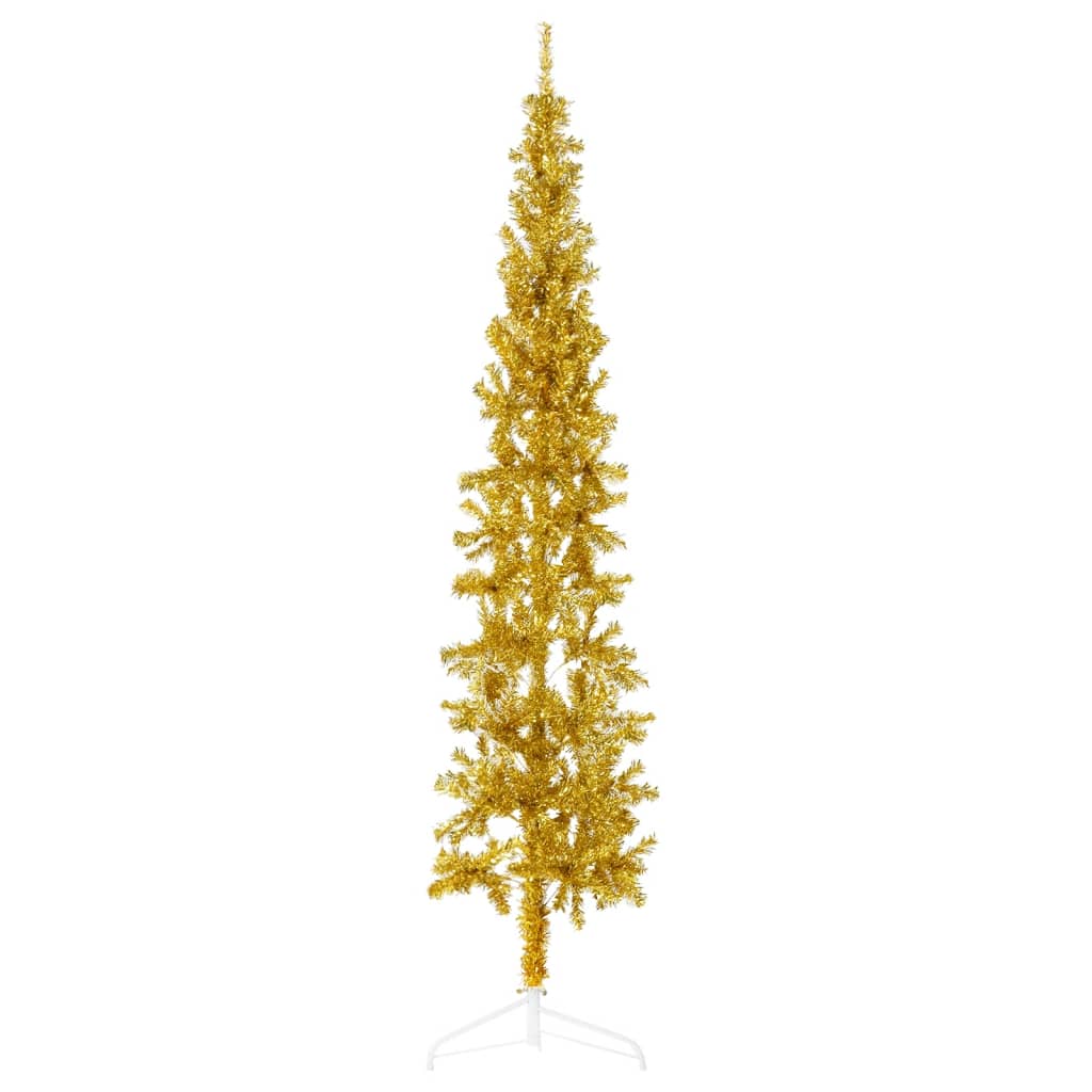 Berkfield Slim Artificial Half Christmas Tree with Stand Gold 210 cm