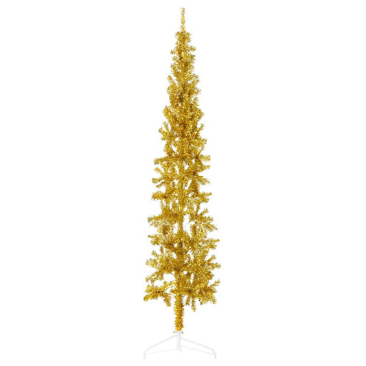 Berkfield Slim Artificial Half Christmas Tree with Stand Gold 210 cm