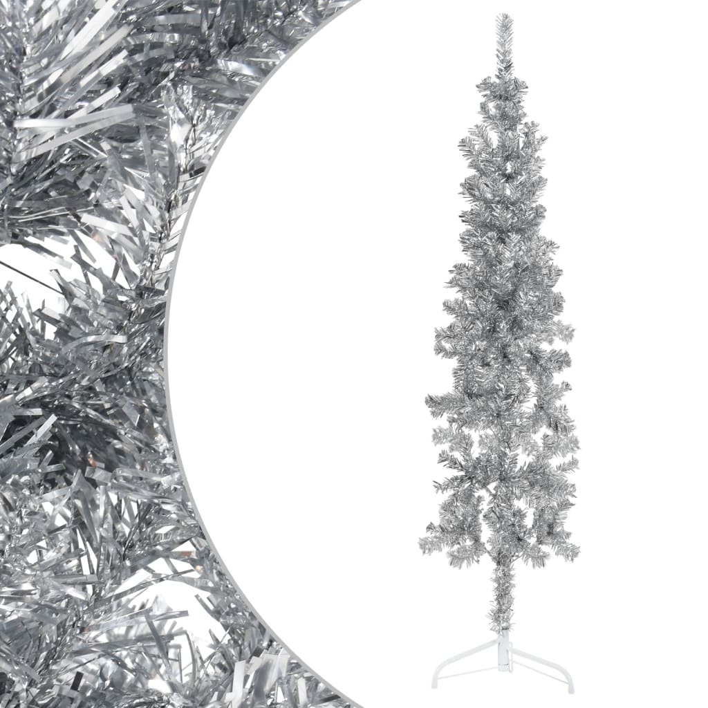 Berkfield Slim Artificial Half Christmas Tree with Stand Silver 120 cm