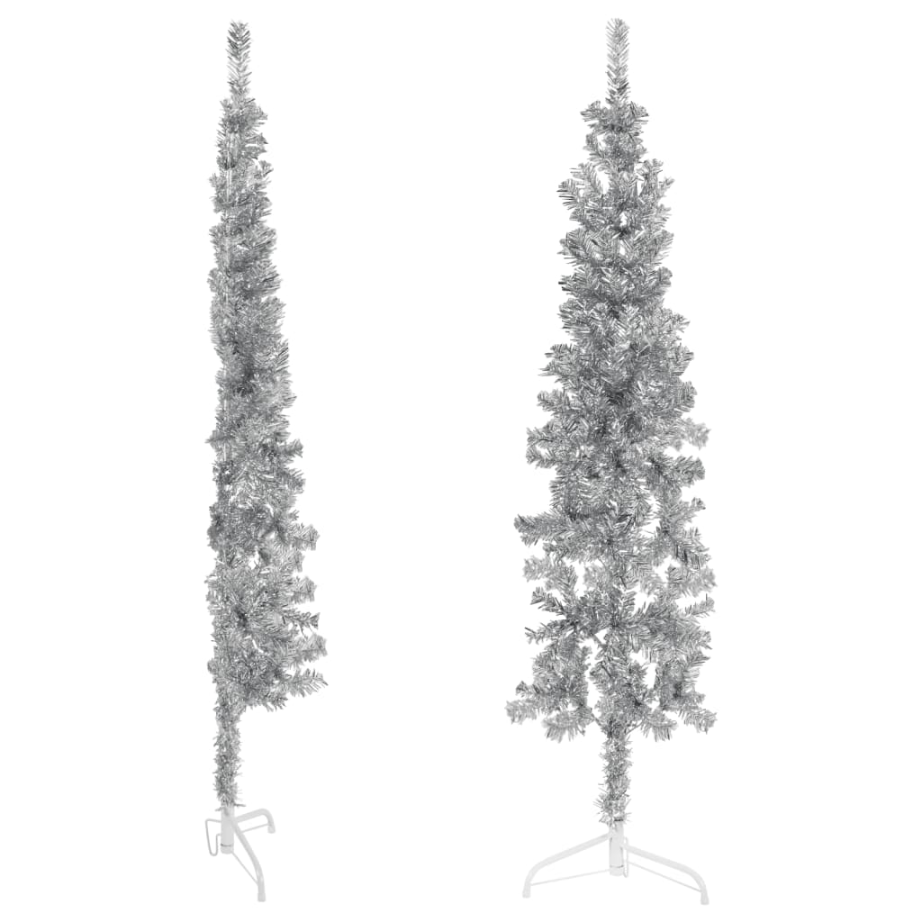 Berkfield Slim Artificial Half Christmas Tree with Stand Silver 120 cm
