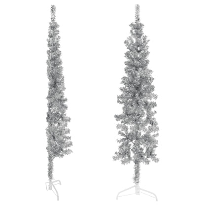 Berkfield Slim Artificial Half Christmas Tree with Stand Silver 120 cm