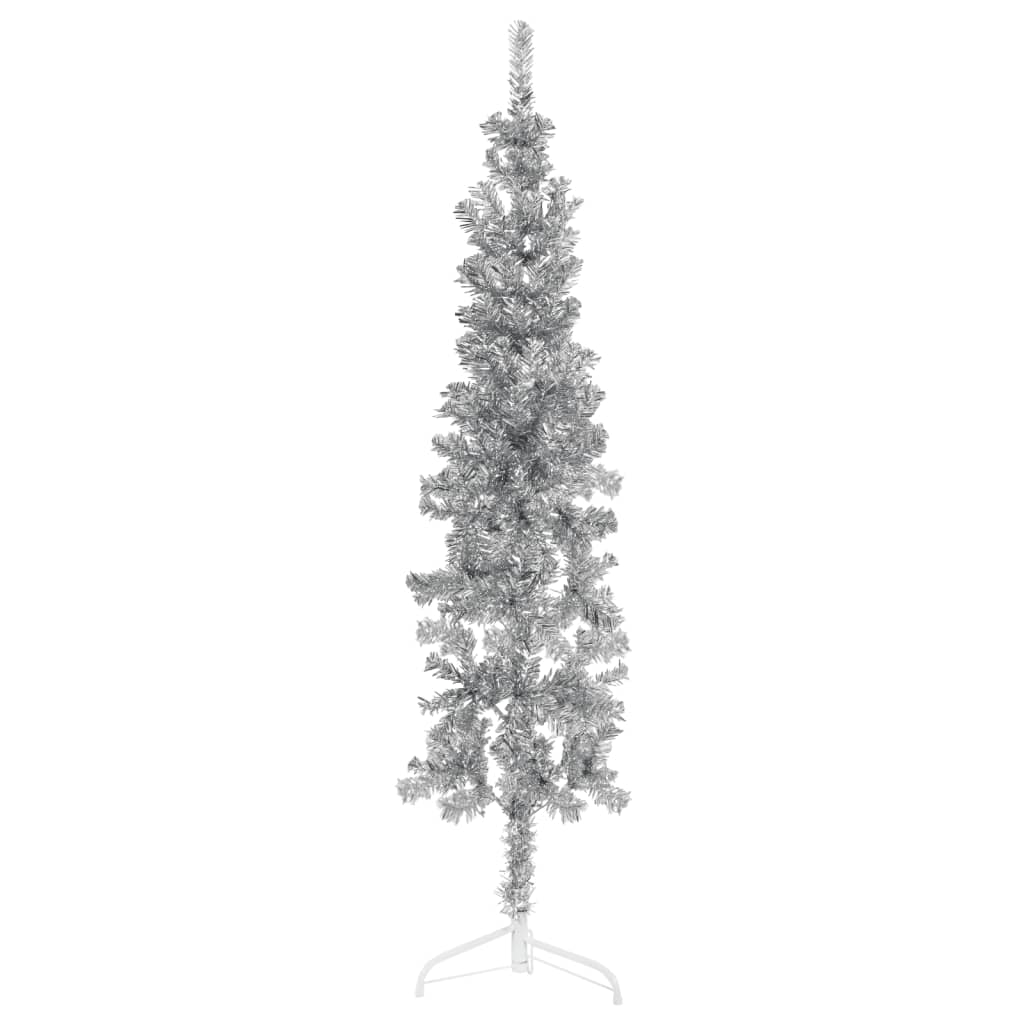 Berkfield Slim Artificial Half Christmas Tree with Stand Silver 120 cm
