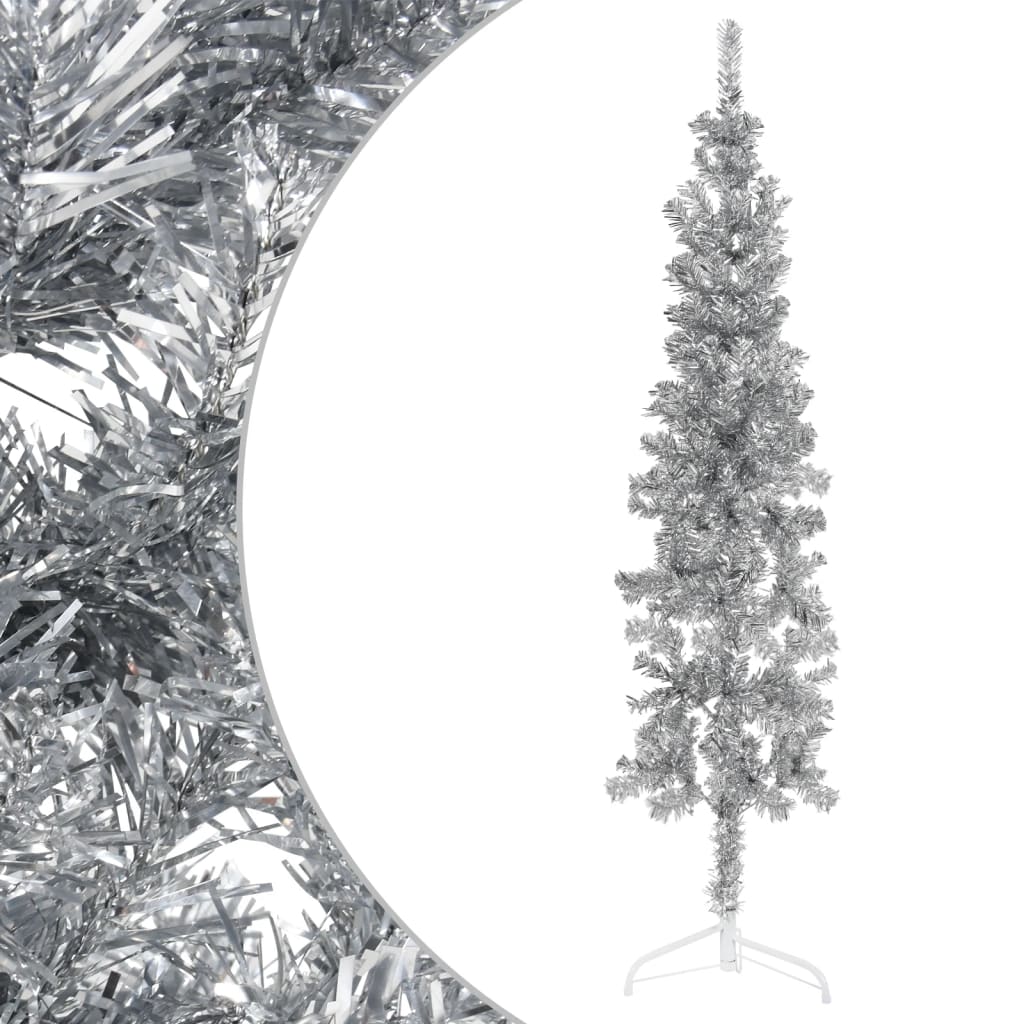 Berkfield Slim Artificial Half Christmas Tree with Stand Silver 120 cm