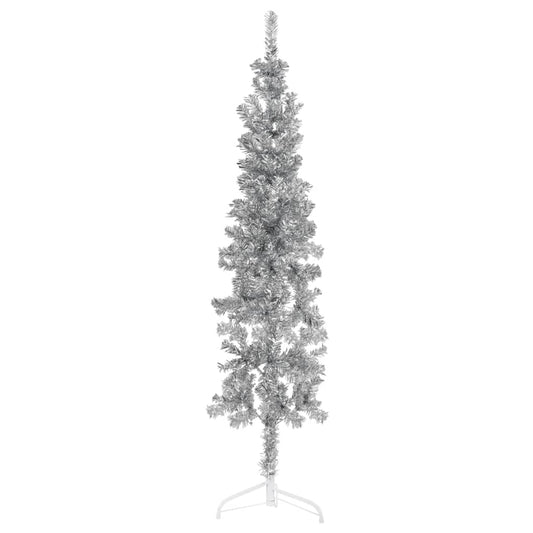 Berkfield Slim Artificial Half Christmas Tree with Stand Silver 150 cm
