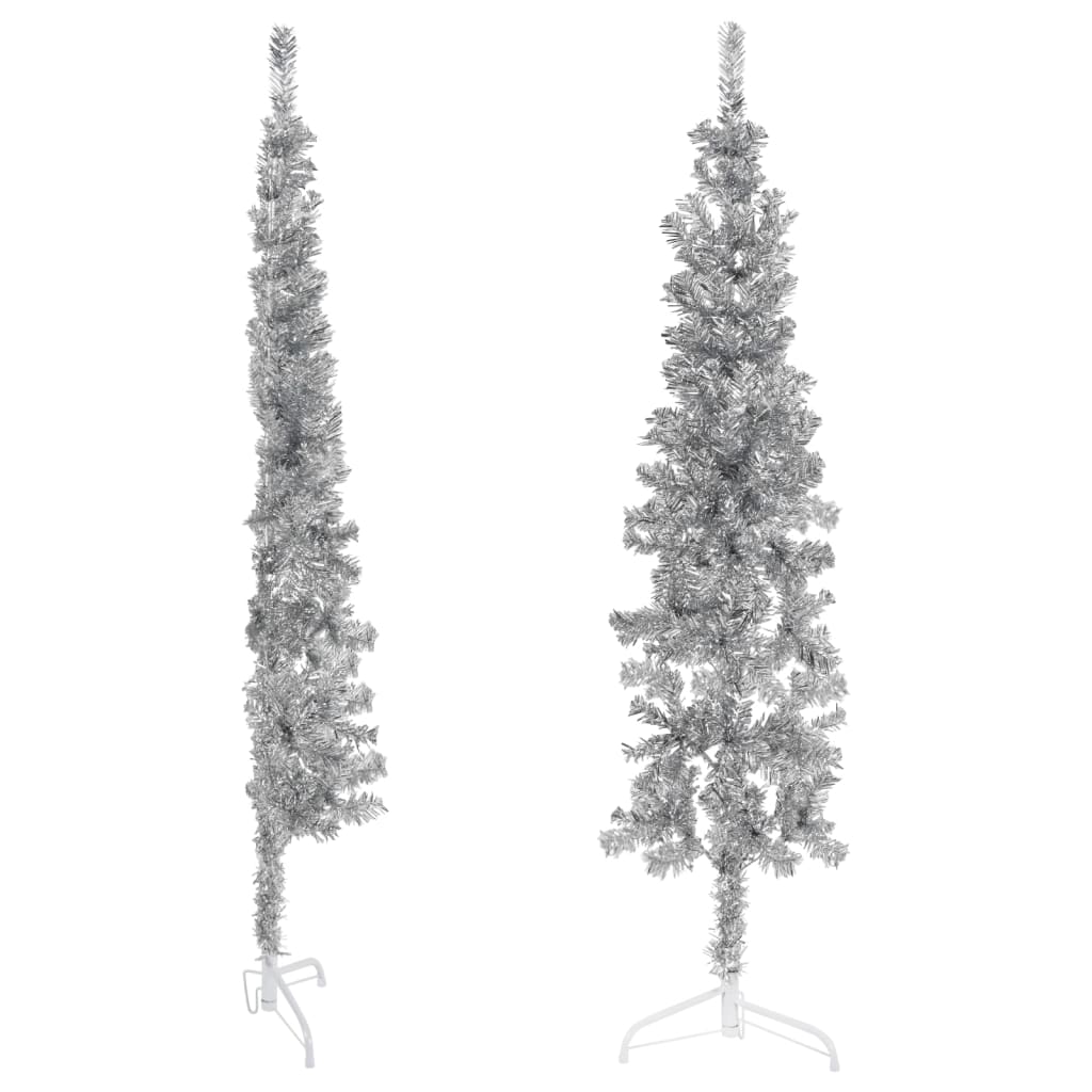 Berkfield Slim Artificial Half Christmas Tree with Stand Silver 180 cm