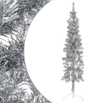 Berkfield Slim Artificial Half Christmas Tree with Stand Silver 180 cm