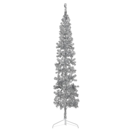 Berkfield Slim Artificial Half Christmas Tree with Stand Silver 210 cm
