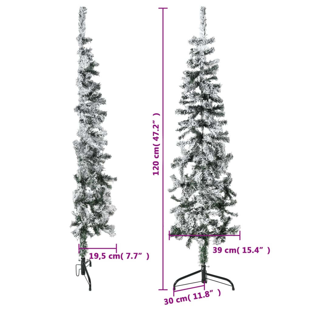 Berkfield Slim Artificial Half Christmas Tree with Flocked Snow 120 cm