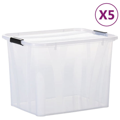 Berkfield Storage Boxes with Lids 5 pcs Transparent 55 L