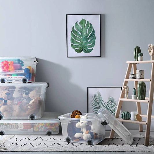 Berkfield Storage Boxes with Wheels & Lids 5 pcs Transparent 40 L