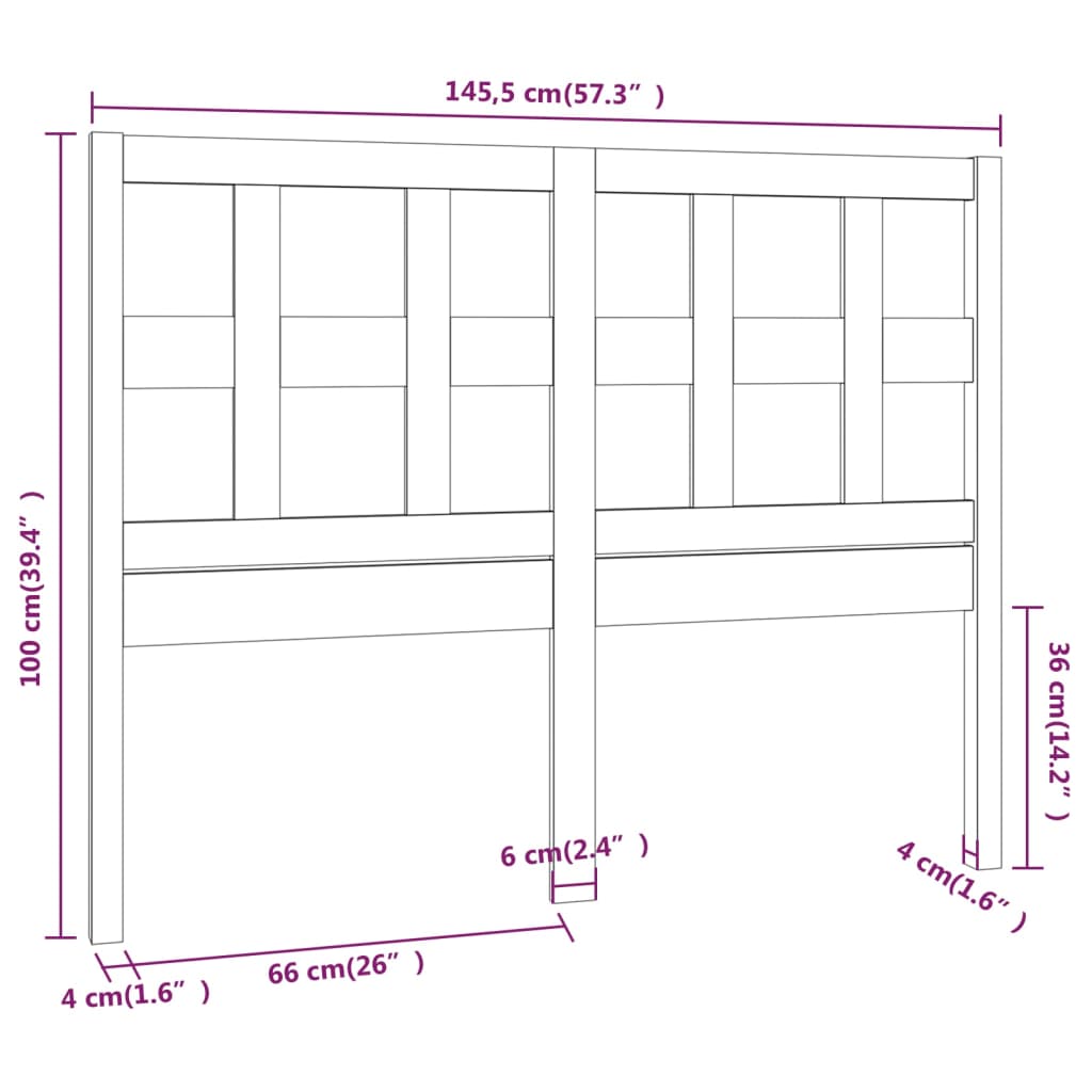 Berkfield Bed Headboard Black 145.5x4x100 cm Solid Wood Pine
