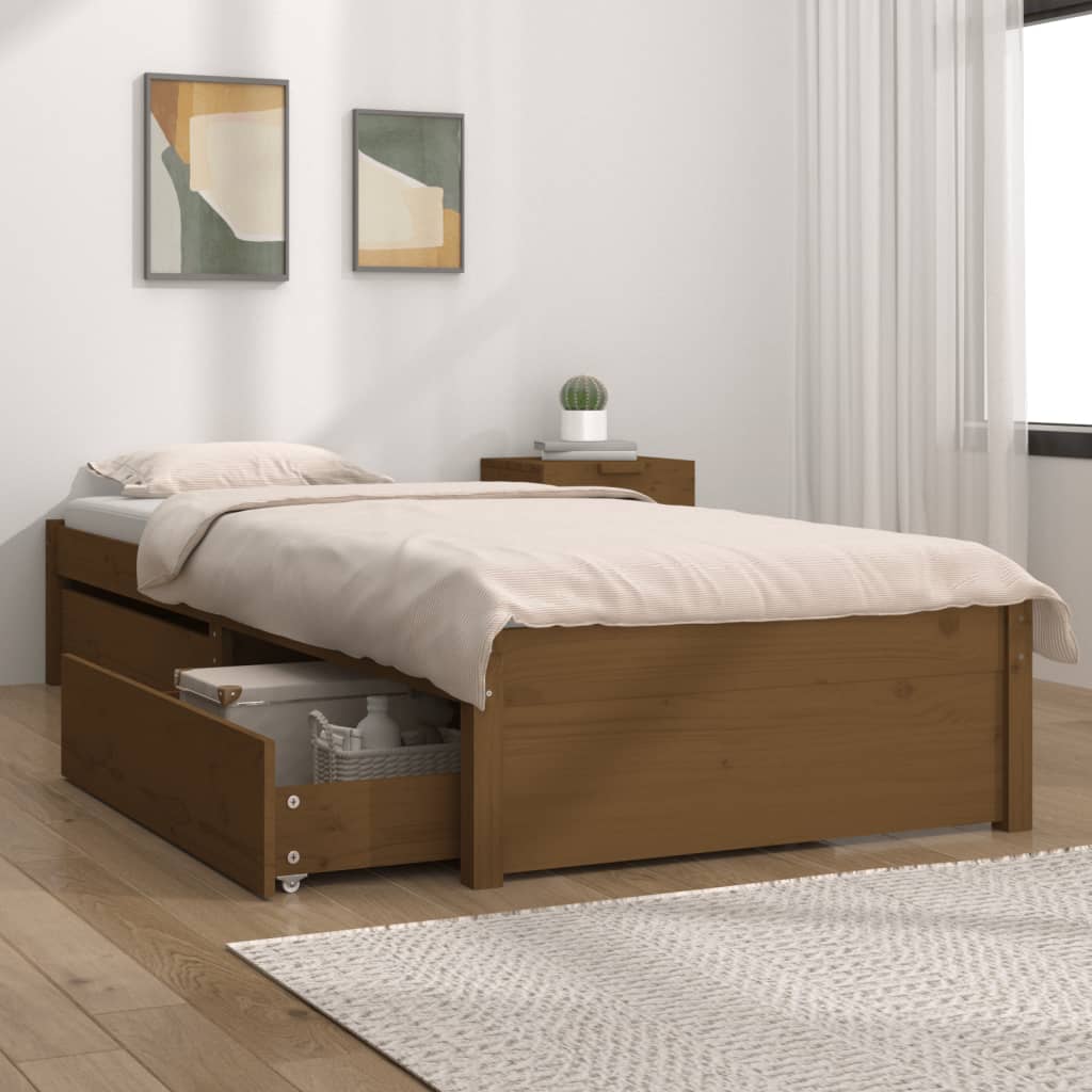 Berkfield Bed Frame with Drawers Honey Brown 75x190 cm Small Single