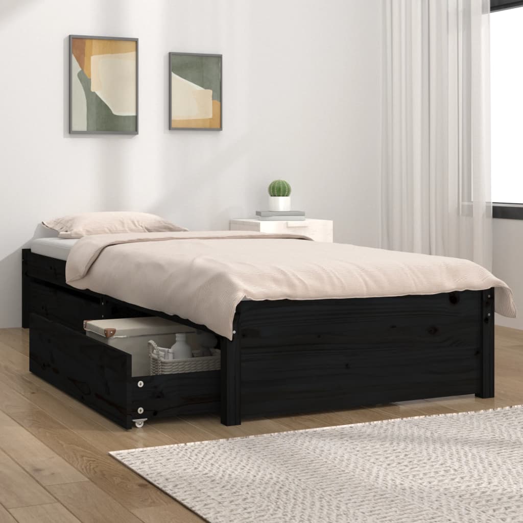 Berkfield Bed Frame with Drawers Black 90x190 cm Single
