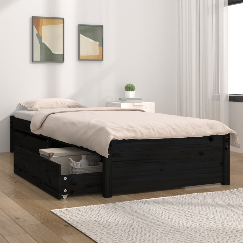 Berkfield Bed Frame with Drawers Black 100x200 cm