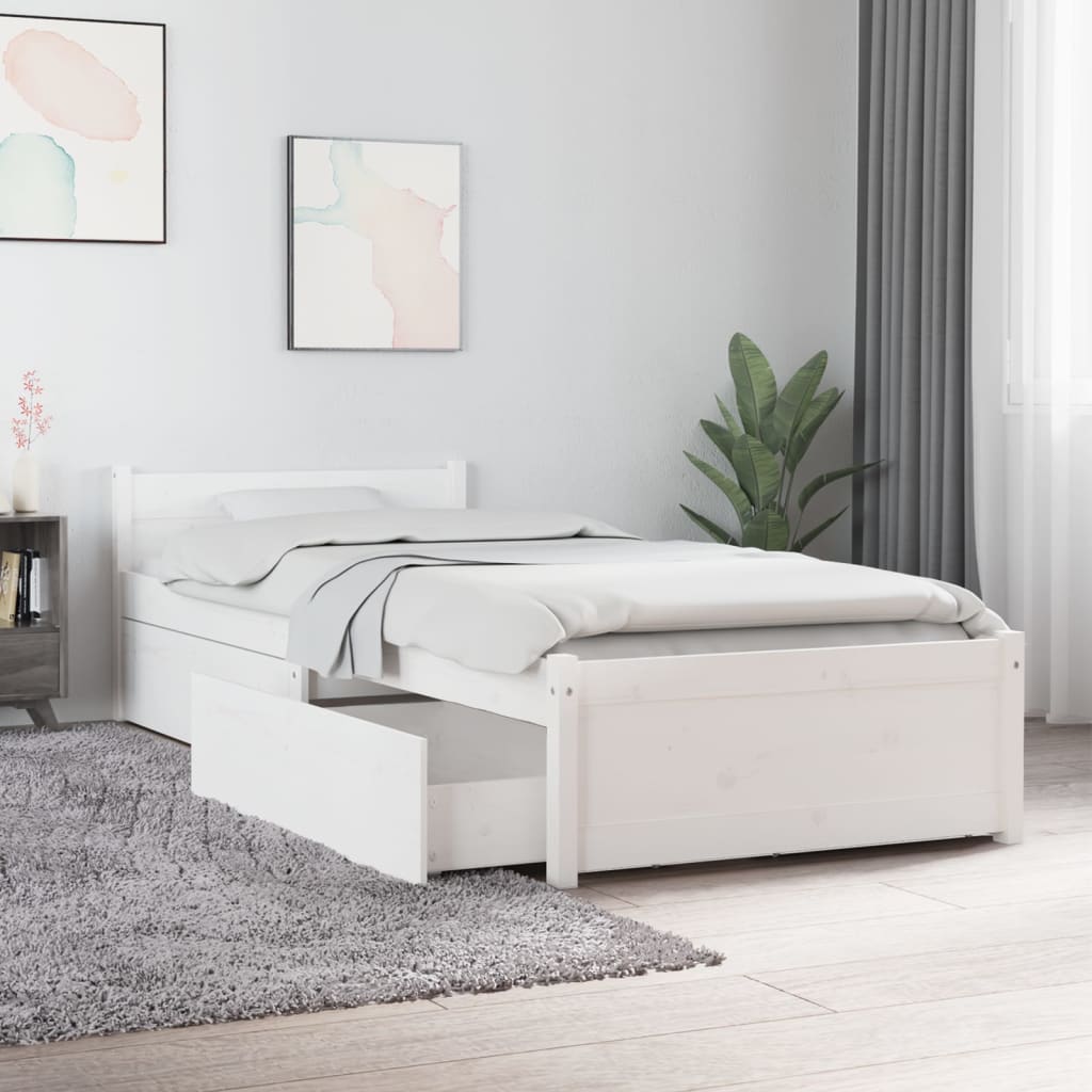 Berkfield Bed Frame with Drawers White 75x190 cm Small Single