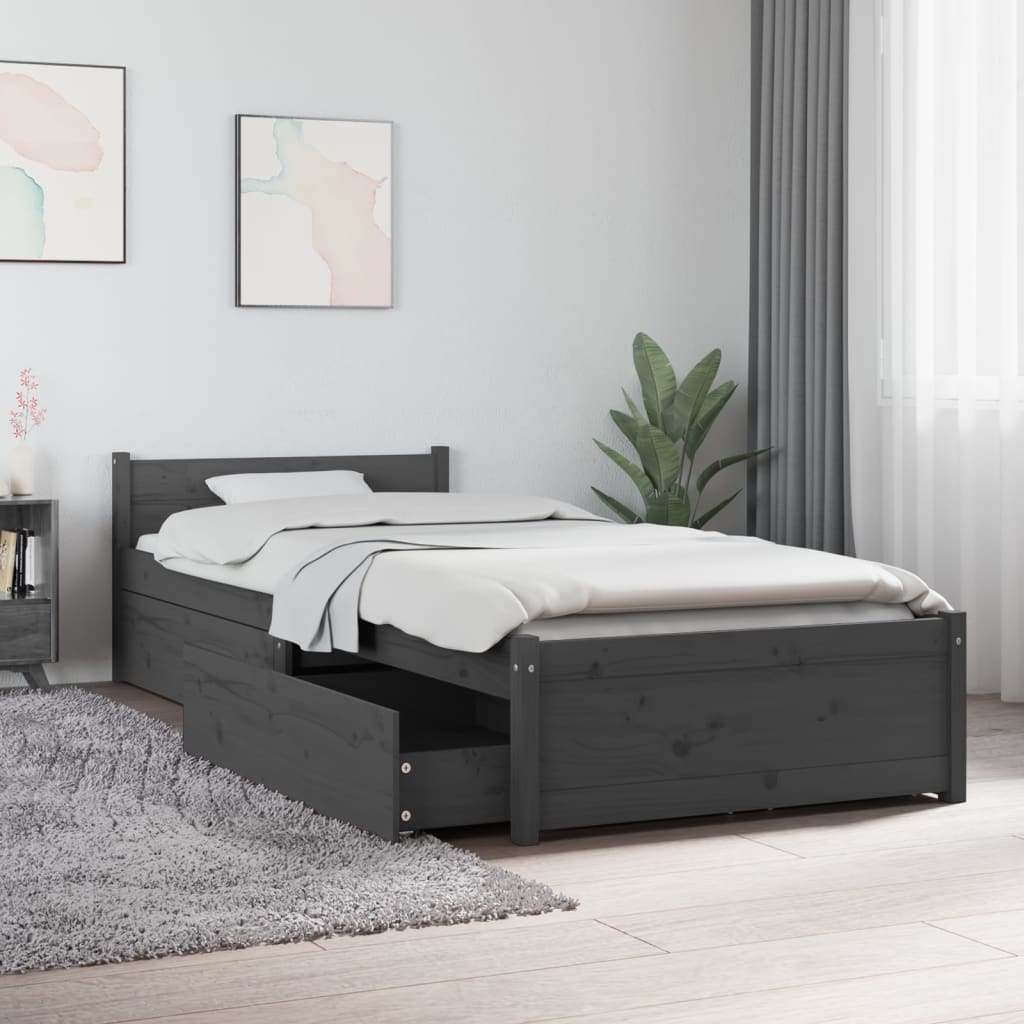 Berkfield Bed Frame with Drawers Grey 75x190 cm Small Single