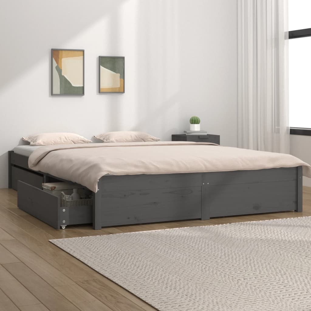 Berkfield Bed Frame with Drawers Grey 135x190 cm Double