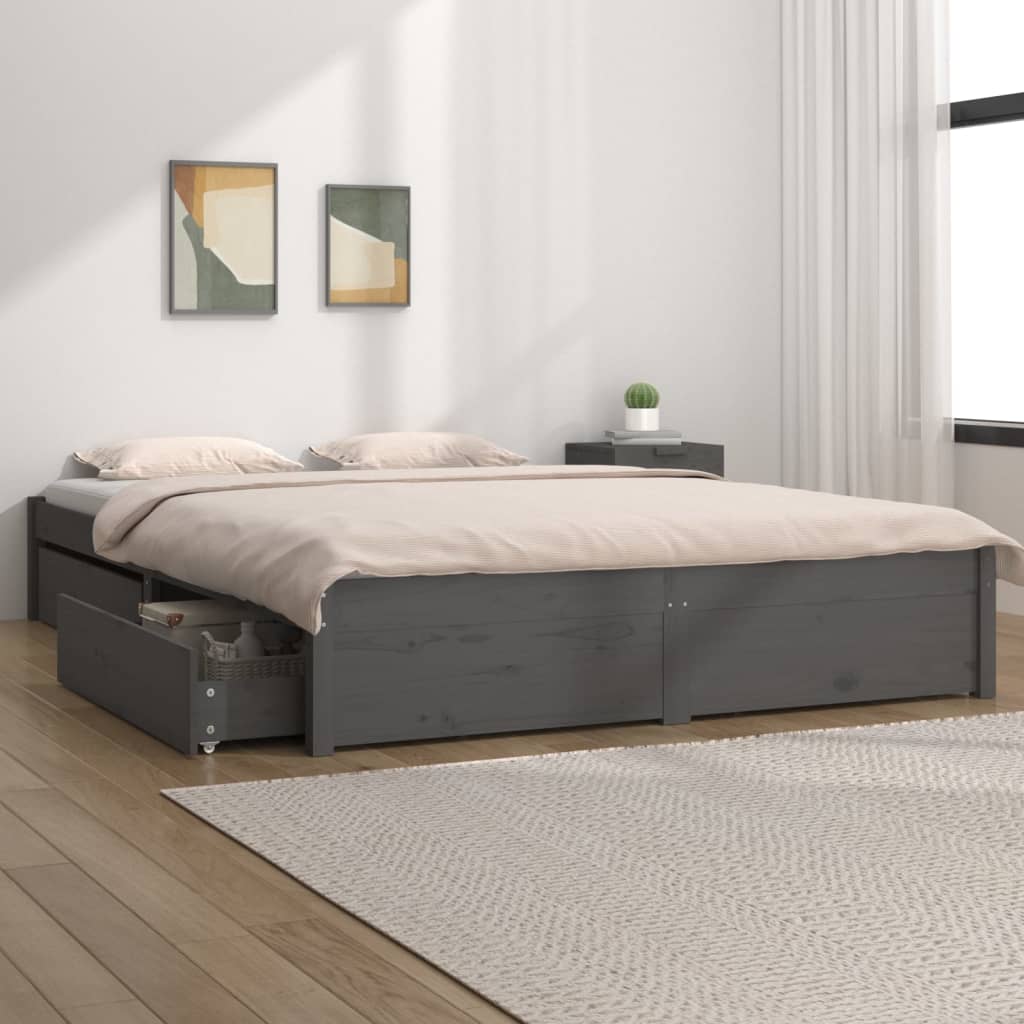 Berkfield Bed Frame with Drawers Grey 140x200 cm