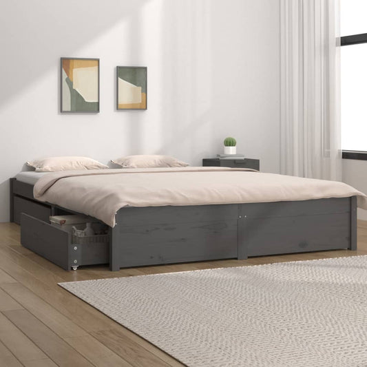 Berkfield Bed Frame with Drawers Grey 140x200 cm