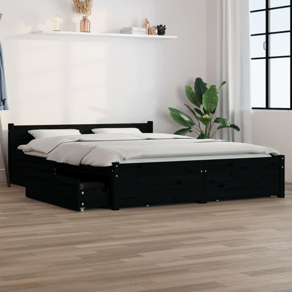 Berkfield Bed Frame with Drawers Black 120x190 cm Small Double