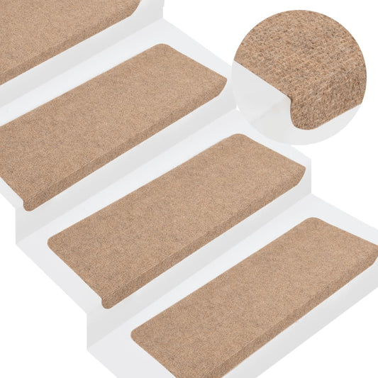 Berkfield Stair Mats Self-adhesive 15 pcs 65x24.5x3.5 cm Beige