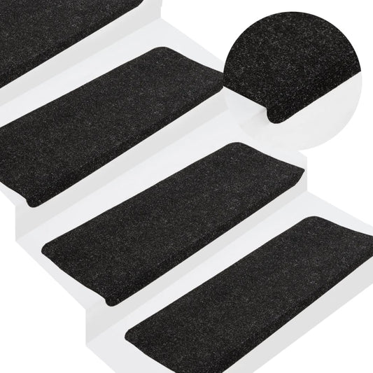 Berkfield Stair Mats Self-adhesive 15 pcs 65x24.5x3.5 cm Anthracite