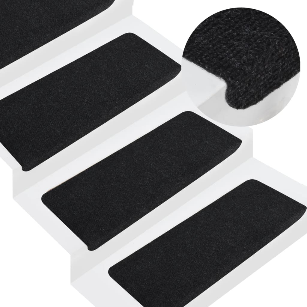 Berkfield Stair Mats Self-adhesive 15 pcs 65x24.5x3.5 cm Black