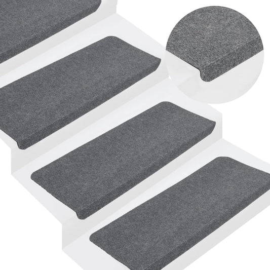 Berkfield Stair Mats Self-adhesive 15 pcs 65x24.5x3.5 cm Grey