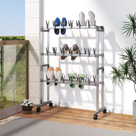 Berkfield Shoe Rack with Wheels Silver 66x27x100 cm