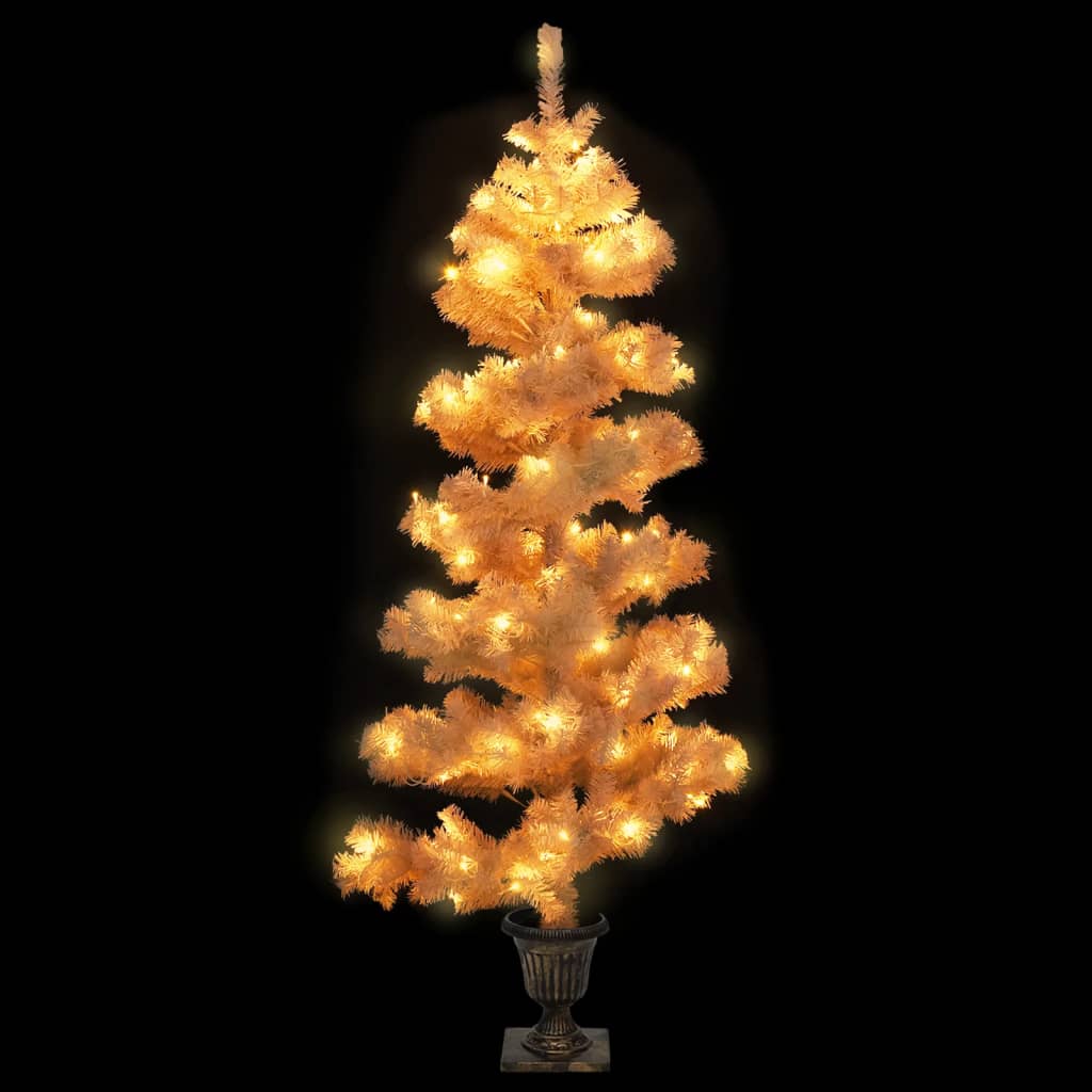 Berkfield Swirl Christmas Tree with Pot and LEDs White 120 cm PVC