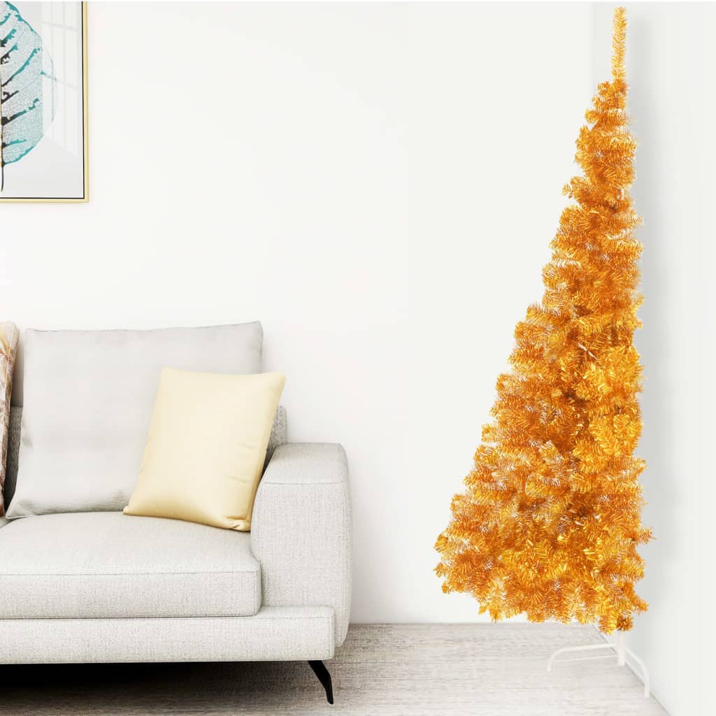 Berkfield Artificial Half Christmas Tree with Stand Gold 210 cm PVC