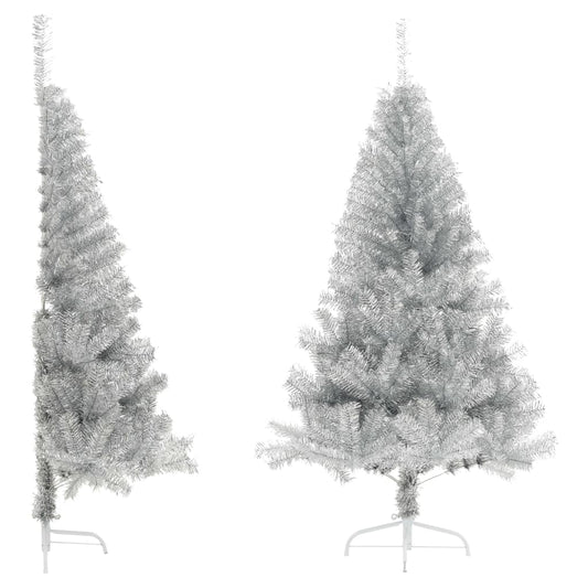 Berkfield Artificial Half Christmas Tree with Stand Silver 150 cm PVC