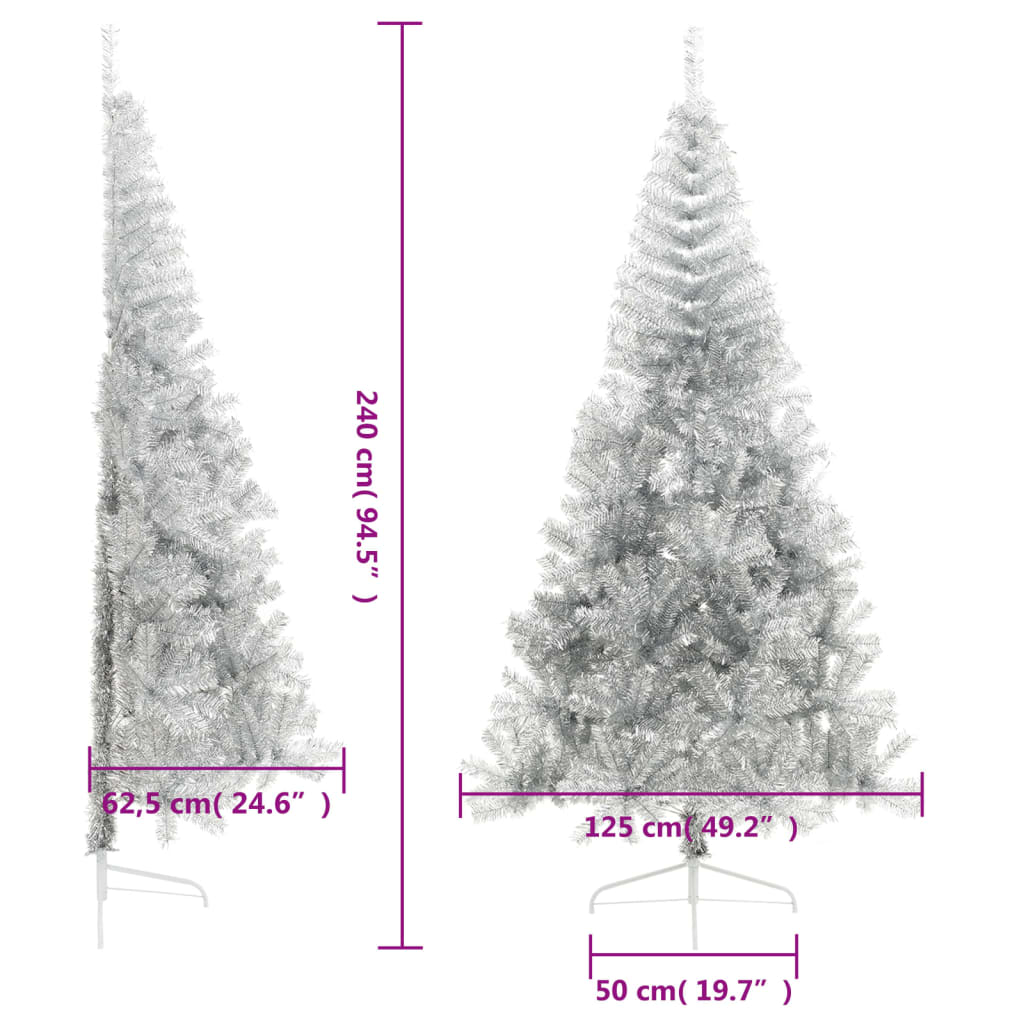 Berkfield Artificial Half Christmas Tree with Stand Silver 240 cm PVC