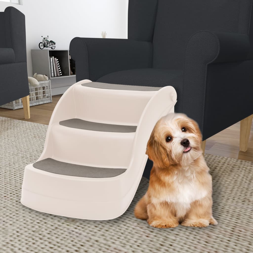 Berkfield Folding 3-Step Dog Stairs Cream 50x38x38 cm Plastic