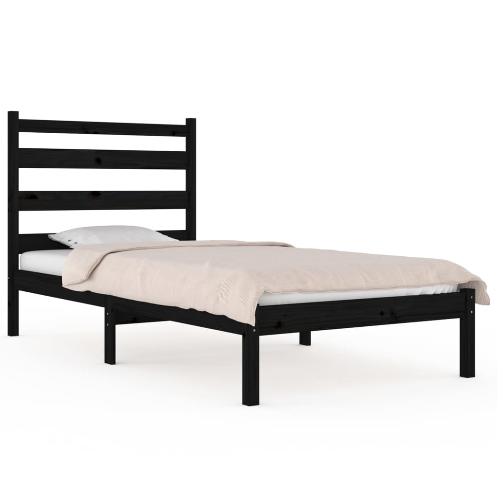 Berkfield Bed Frame Black Solid Wood Pine 75x190 cm Small Single