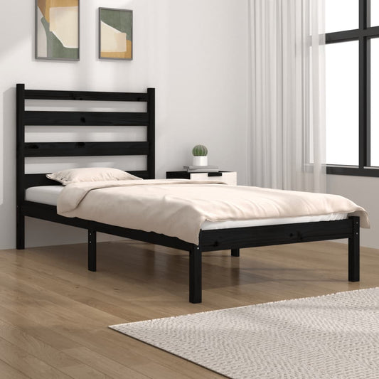 Berkfield Bed Frame Black Solid Wood Pine 90x190 cm Single
