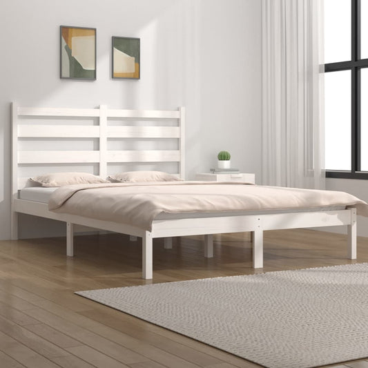 Berkfield Bed Frame White Solid Wood Pine 140x190 cm