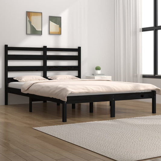 Berkfield Bed Frame Black Solid Wood Pine 140x190 cm