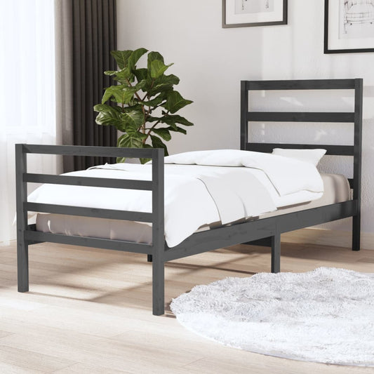 Berkfield Bed Frame Grey Solid Wood Pine 75x190 cm Small Single