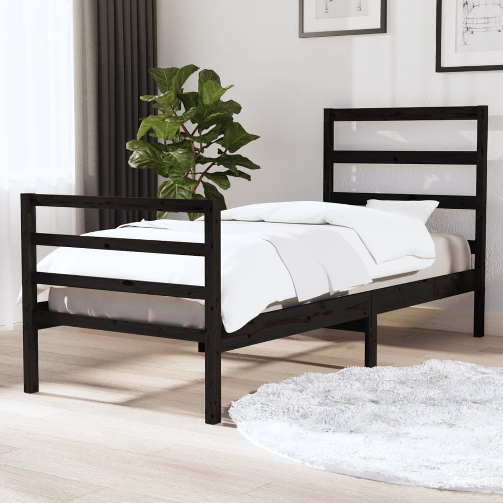 Berkfield Bed Frame Black Solid Wood Pine 75x190 cm Small Single