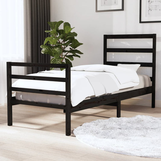Berkfield Bed Frame Black Solid Wood Pine 75x190 cm Small Single