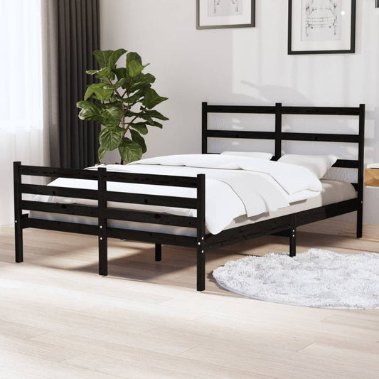 Berkfield Bed Frame Black Solid Wood Pine 120x190 cm Small Double