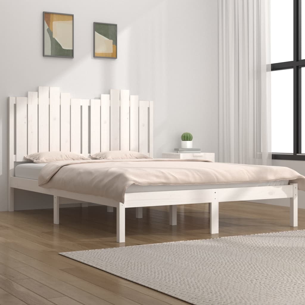 Berkfield Bed Frame White Solid Wood Pine 140x190 cm